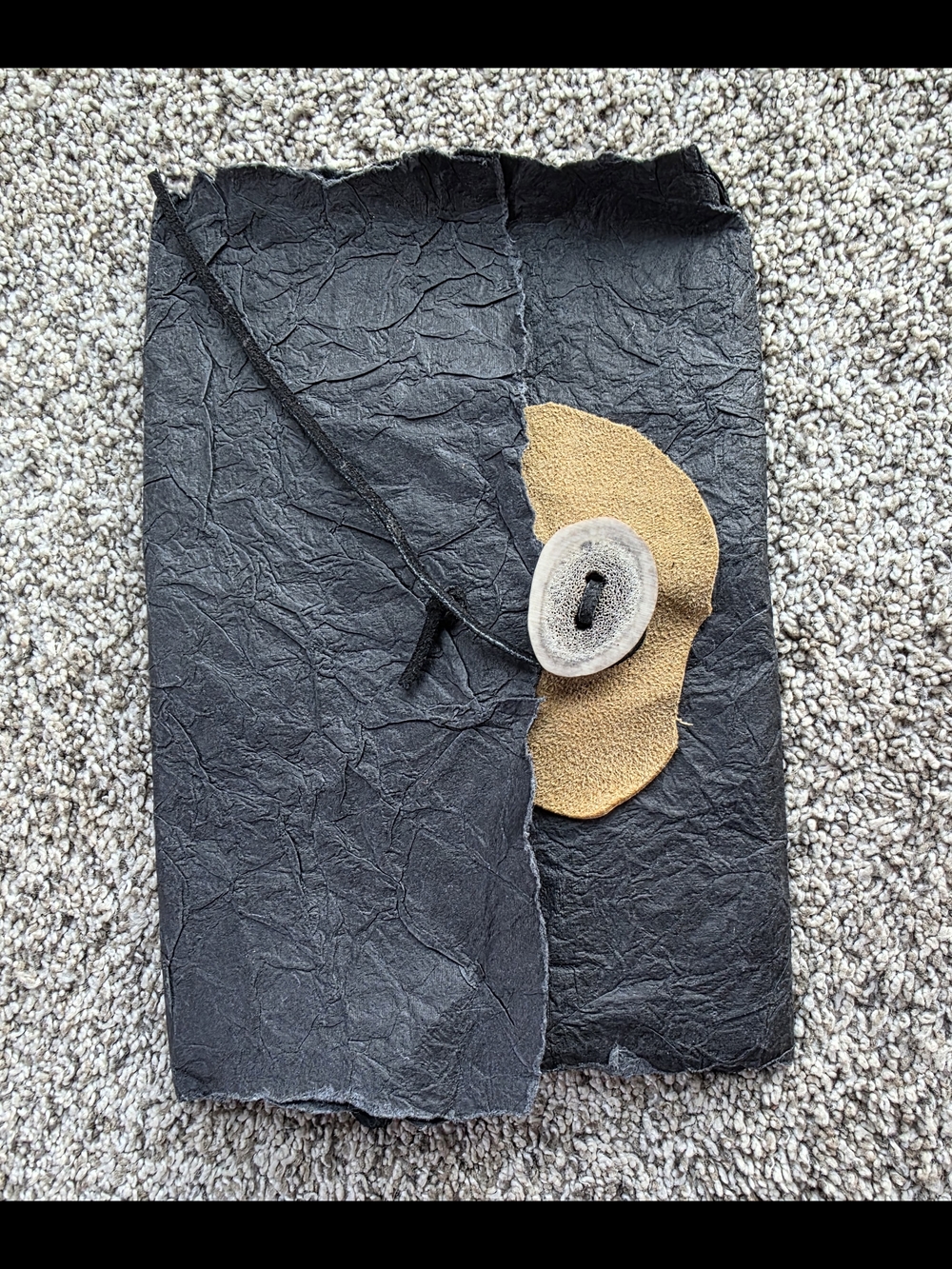 Handcrafted Black & Tan Leather Animal Bone Button Sketchpad Gothic Art
